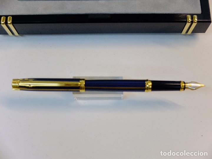 Plumas estilogr&aacute;ficas antiguas: ESTILOGR&Aacute;FICA ELYSEE LACA AZUL OSCURO RAYADA - Foto 3