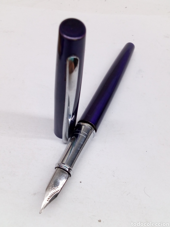 Plumas estilogr&aacute;ficas antiguas: Pluma lacado azul metalico - Foto 2