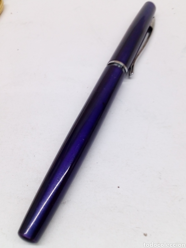 Plumas estilogr&aacute;ficas antiguas: Pluma lacado azul metalico - Foto 5
