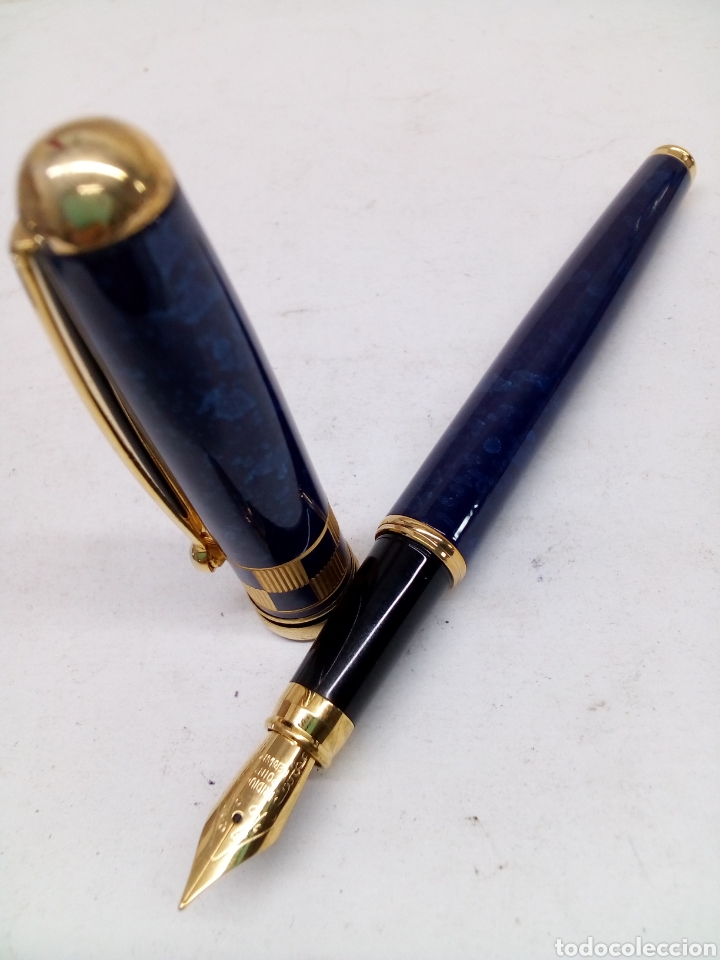 Alte F&uuml;llfederhalter: Pluma Marmolado azul gran calidad