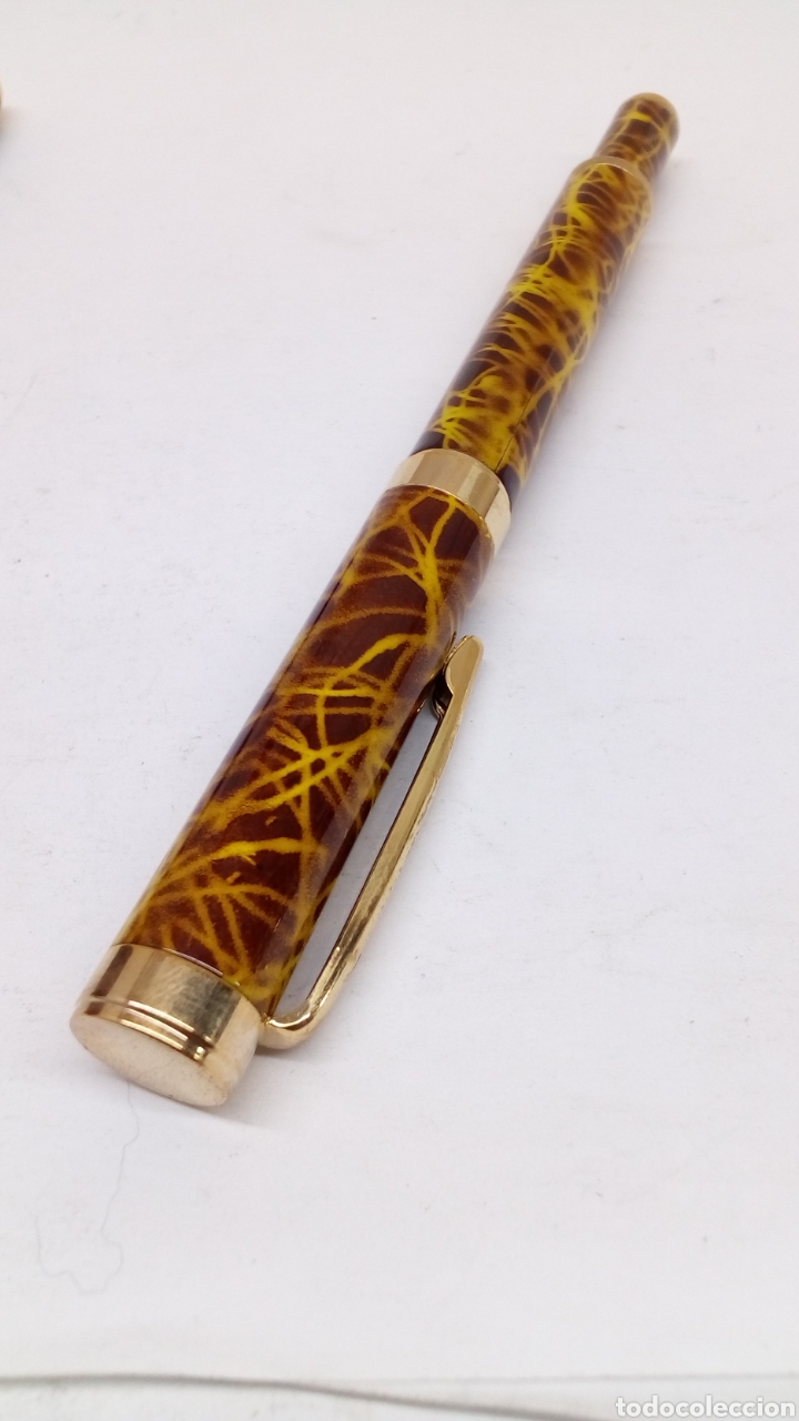 Plumas estilogr&aacute;ficas antiguas: Pluma lacado amarillo gran calidad - Foto 3