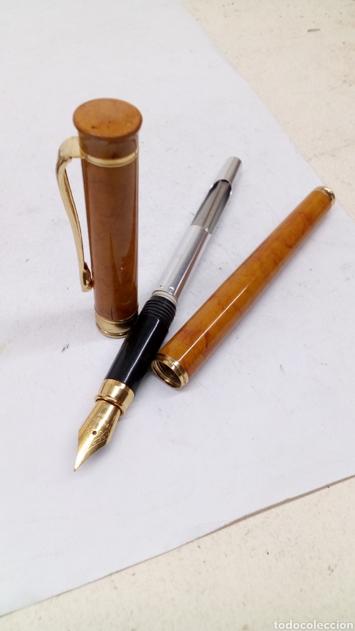 Penne stilografiche antiche: Pluma cuerpo marmolado marron