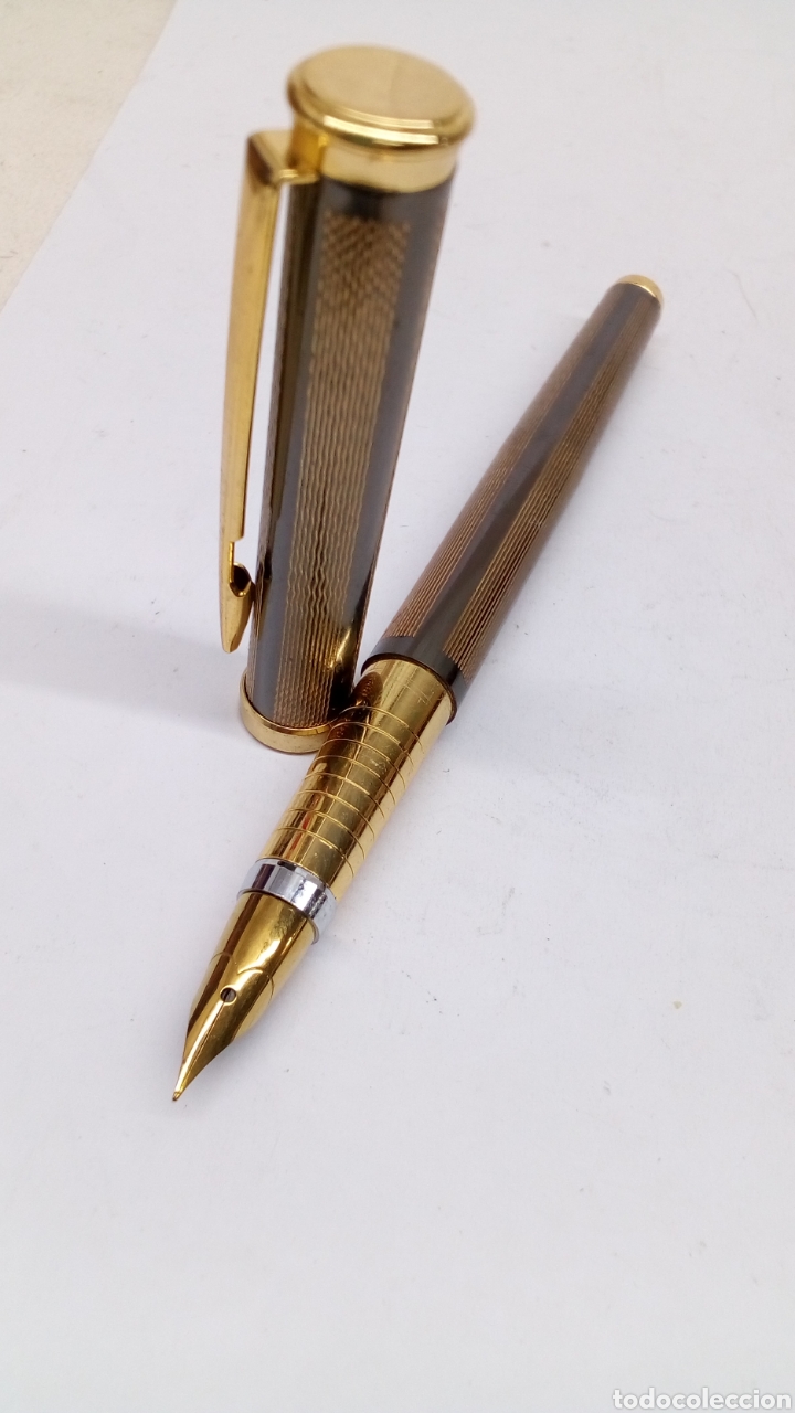 Penne stilografiche antiche: Pluma cuerpo metalico dorado nueva de gran calidad plumin germany