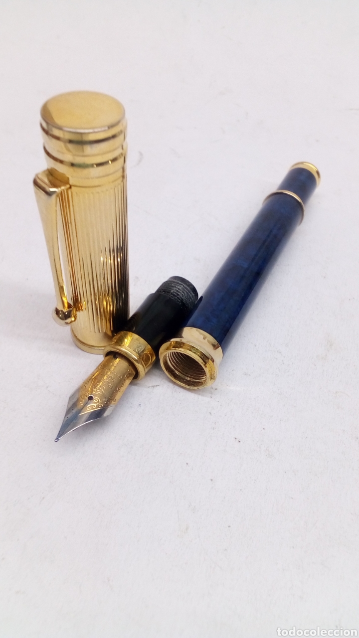Penne stilografiche antiche: Pluma cuerpo marmolado capuchon dorado
