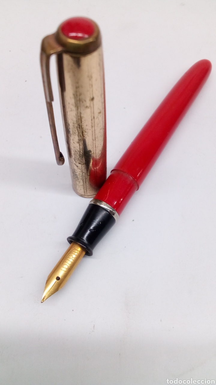 Stylos-plume anciens: Pluma Dura cuerpo lacado rojo antigua para coleccionistas /PLUMA14-5