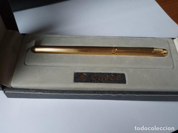 Plumas estilogr&aacute;ficas antiguas: Pluma Elysee chapada en oro made in Germany.Como nueva sin usar. - Foto 4