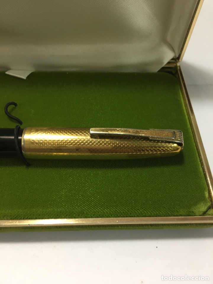 Plumas estilogr&aacute;ficas antiguas: Pluma Waterman 515 celuloide negro y capuch&oacute;n chapado - Foto 2