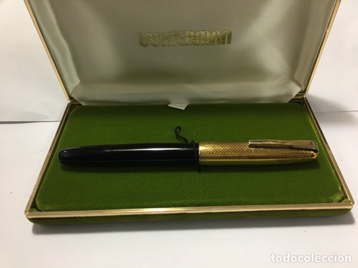 Plumas estilogr&aacute;ficas antiguas: Pluma Waterman 515 celuloide negro y capuch&oacute;n chapado - Foto 1