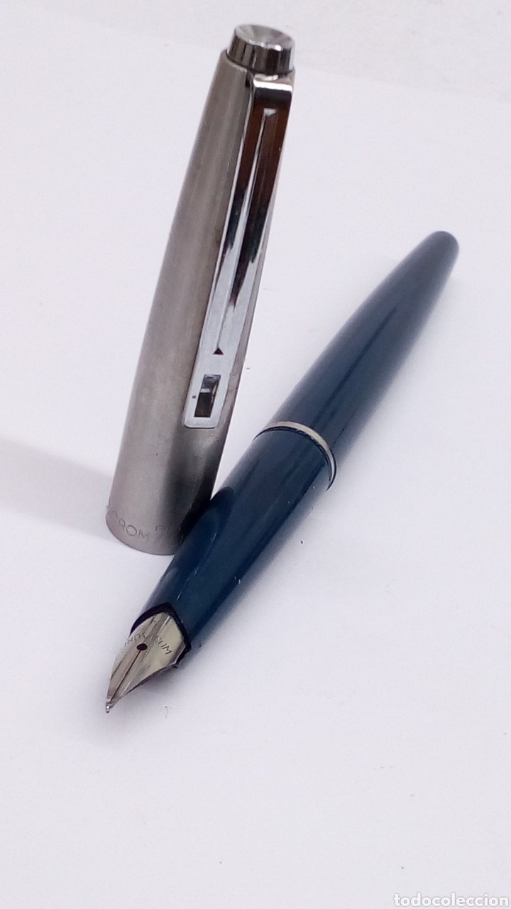 Plumas estilogr&aacute;ficas antiguas: Pluma Inoxcrom 77 lacado azul - Foto 3