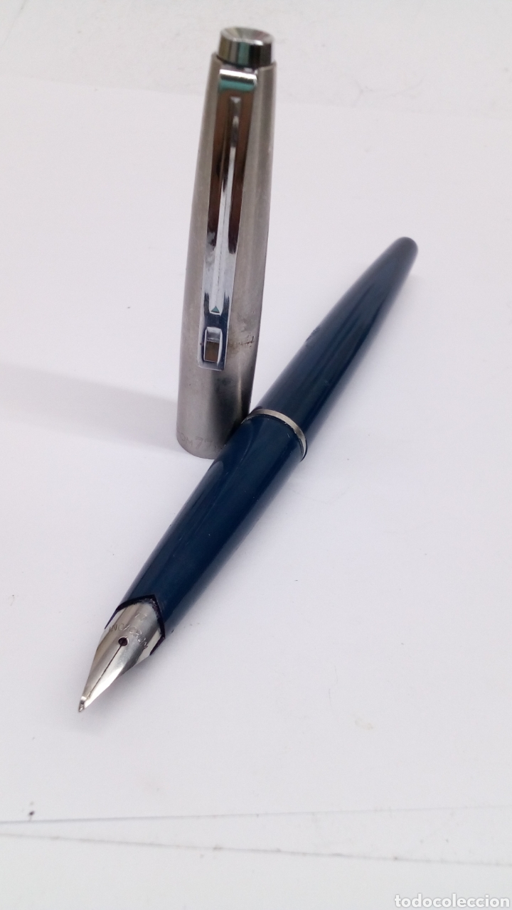 Plumas estilogr&aacute;ficas antiguas: Pluma Inoxcrom 77 lacado azul - Foto 1