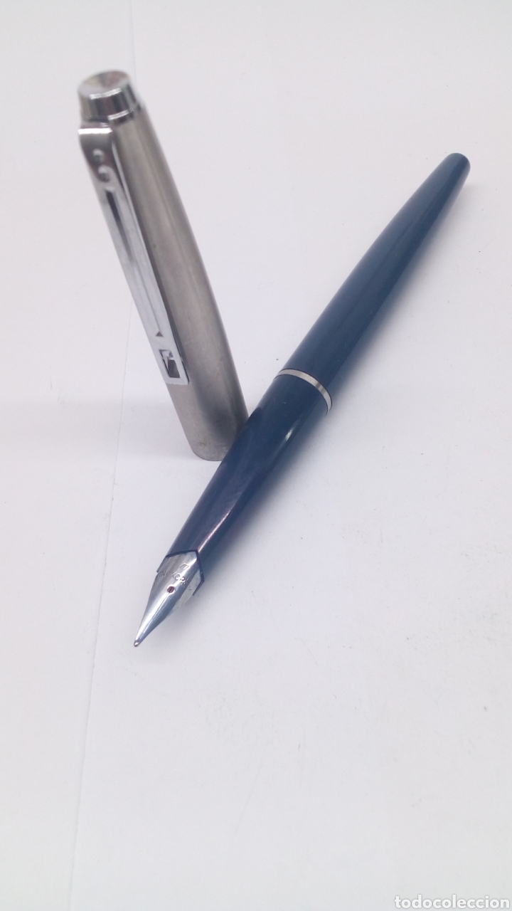 Plumas estilogr&aacute;ficas antiguas: Pluma Inoxcrom 77 lacado azul - Foto 1
