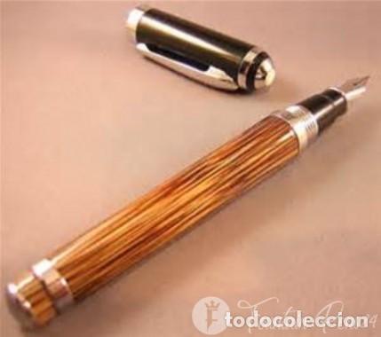 Plumas estilogr&aacute;ficas antiguas: Estilogr&aacute;fica de bamb&uacute; con joya de madre perla - Foto 1