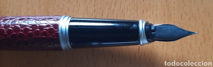 Plumas estilogr&aacute;ficas antiguas: Pluma estilogr&aacute;fica Granate y plateada - Intercoex - Sin uso - Foto 3