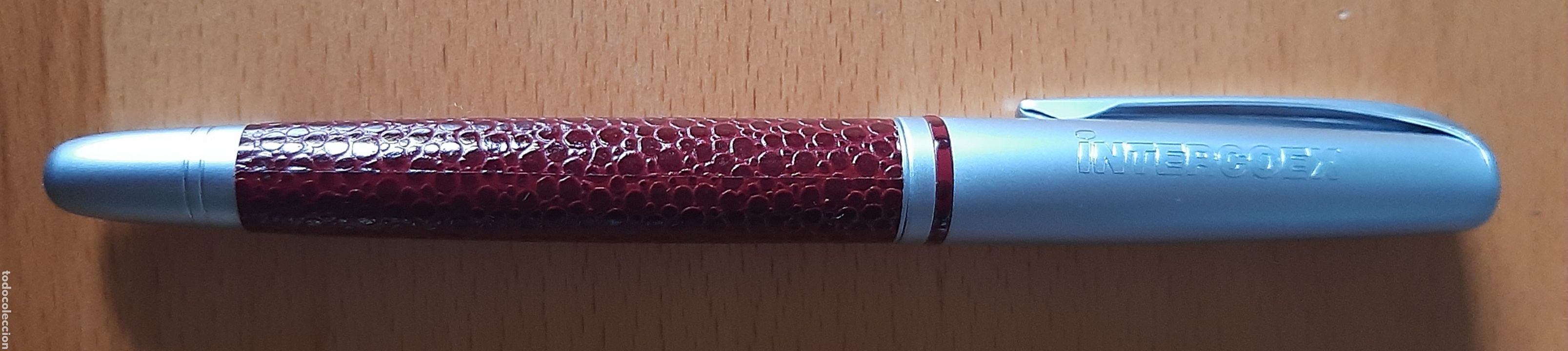 Plumas estilogr&aacute;ficas antiguas: Pluma estilogr&aacute;fica Granate y plateada - Intercoex - Sin uso - Foto 1