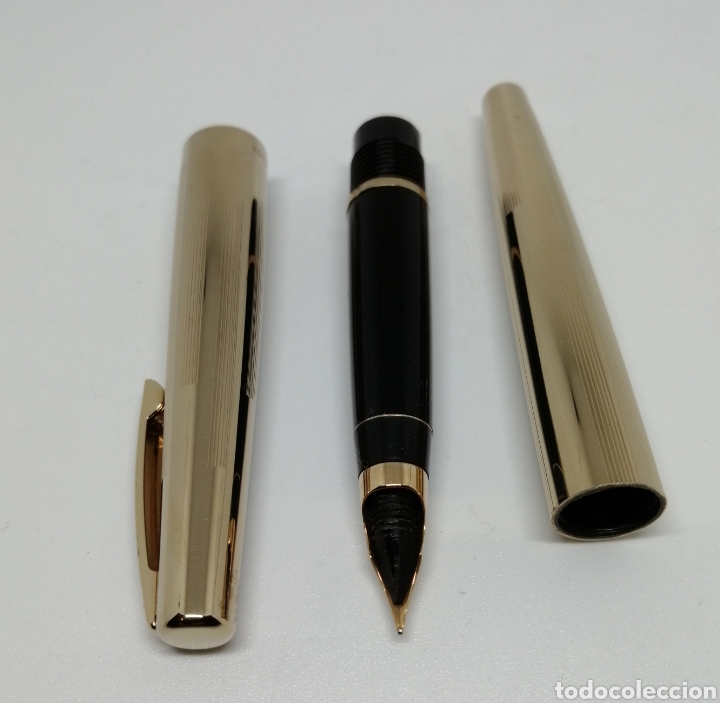 Plumas estilogr&aacute;ficas antiguas: Conjunto Sheaffer cuerpo y capuch&oacute;n dorado - Foto 8