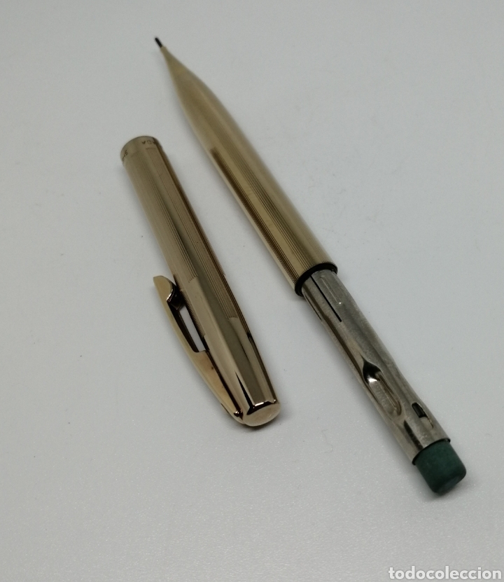 Plumas estilogr&aacute;ficas antiguas: Conjunto Sheaffer cuerpo y capuch&oacute;n dorado - Foto 10