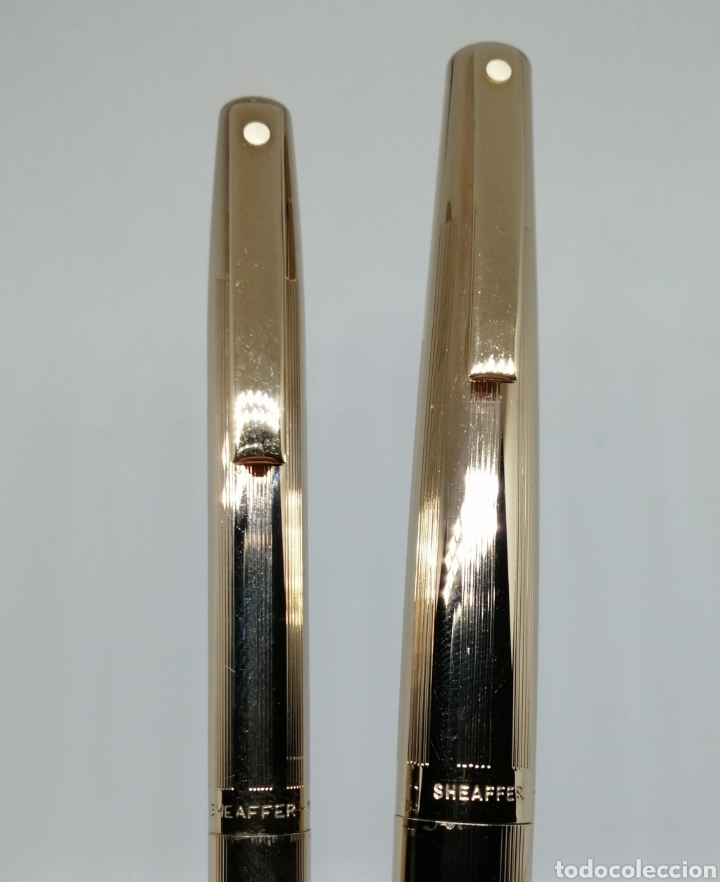 Plumas estilogr&aacute;ficas antiguas: Conjunto Sheaffer cuerpo y capuch&oacute;n dorado - Foto 11