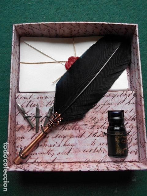 Plumas estilogr&aacute;ficas antiguas: CAJA CON PLUMA SOBRES Y TINTA - Foto 1