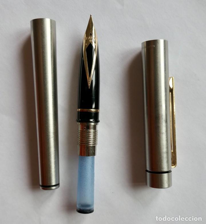 Plumas estilogr&aacute;ficas antiguas: SHEAFFER 585 14k USA PLATEADO - Foto 7