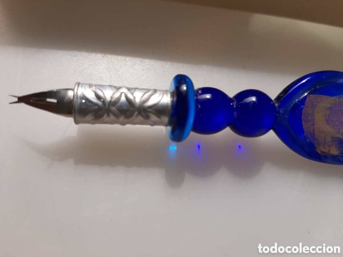 Plumas estilogr&aacute;ficas antiguas: PLUMA de Cristal pintada a mano. - Foto 3
