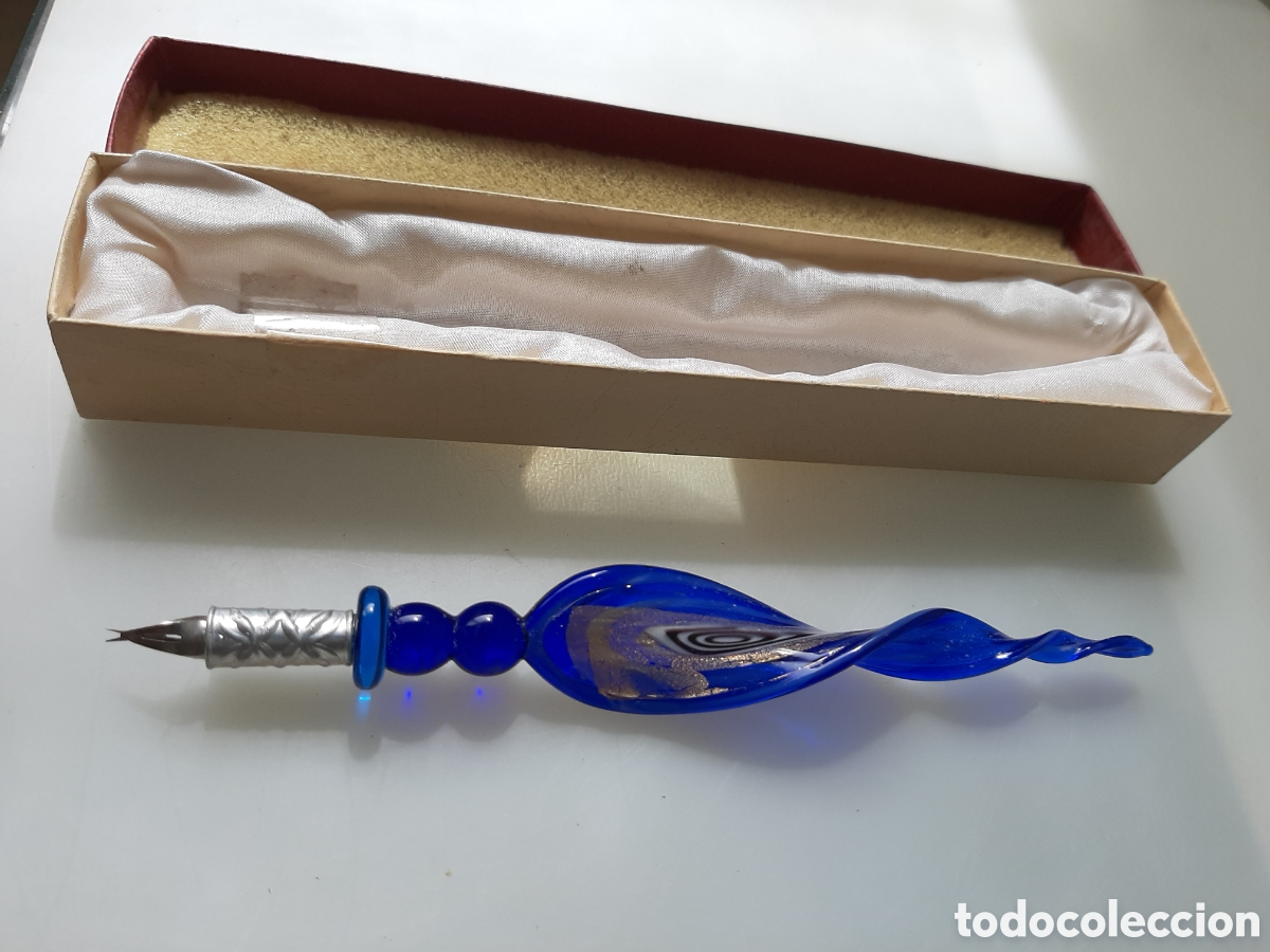 Plumas estilogr&aacute;ficas antiguas: PLUMA de Cristal pintada a mano. - Foto 6