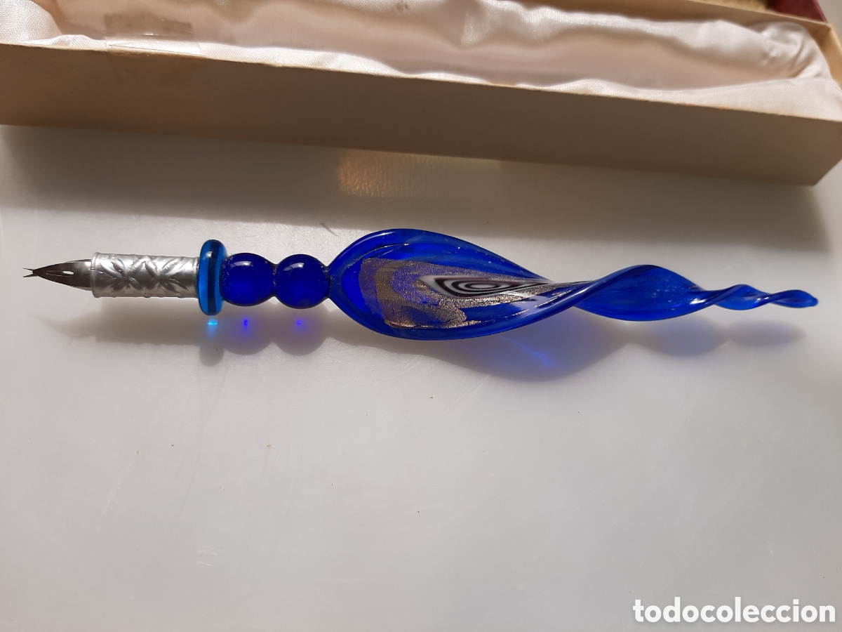 Plumas estilogr&aacute;ficas antiguas: PLUMA de Cristal pintada a mano. - Foto 7