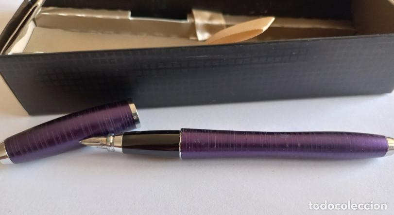 Plumas estilogr&aacute;ficas antiguas: PLUMA MORADA PARKER EN SU CAJA - Foto 2