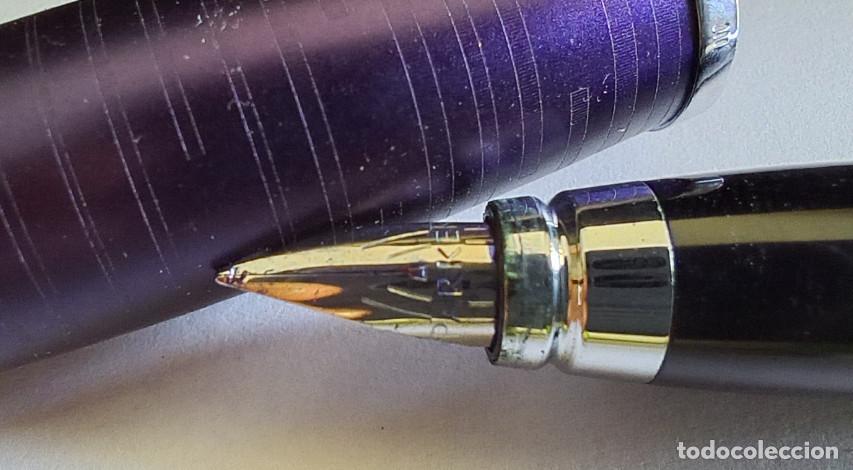 Plumas estilogr&aacute;ficas antiguas: PLUMA MORADA PARKER EN SU CAJA - Foto 3