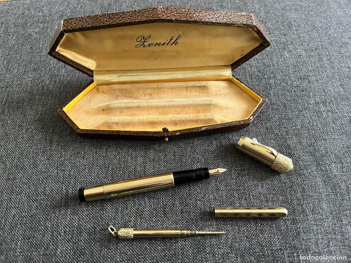 Plumas estilogr&aacute;ficas antiguas: Zenith chapada oro 18kr pluma, lapiz y estuche - Foto 2