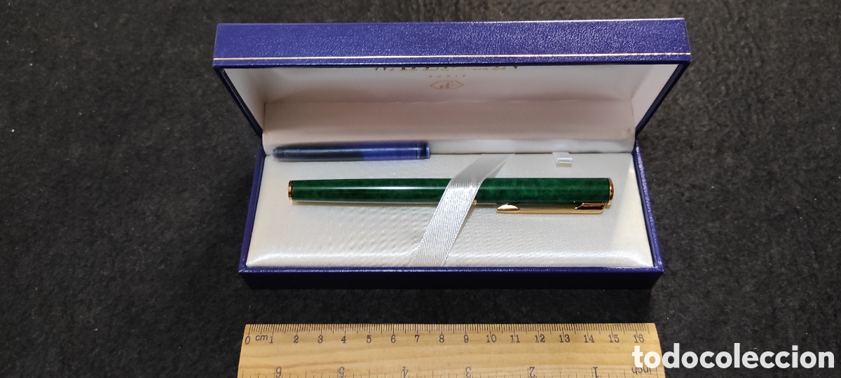 Plumas estilogr&aacute;ficas antiguas: Pluma Waterman lacada verde. Unicaja - Foto 1