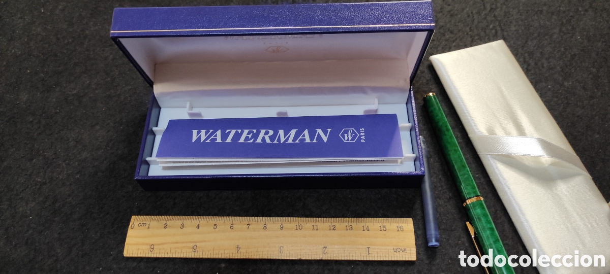 Plumas estilogr&aacute;ficas antiguas: Pluma Waterman lacada verde. Unicaja - Foto 4