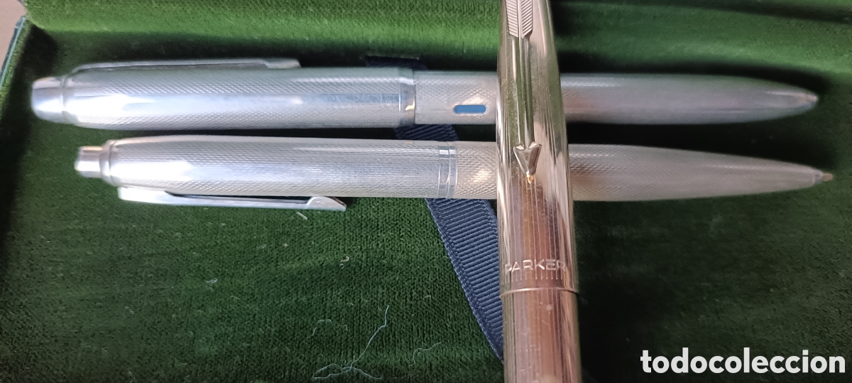 Plumas estilogr&aacute;ficas antiguas: Pluma Parker y dos bol&iacute;grafos plata marca Usus - Foto 3