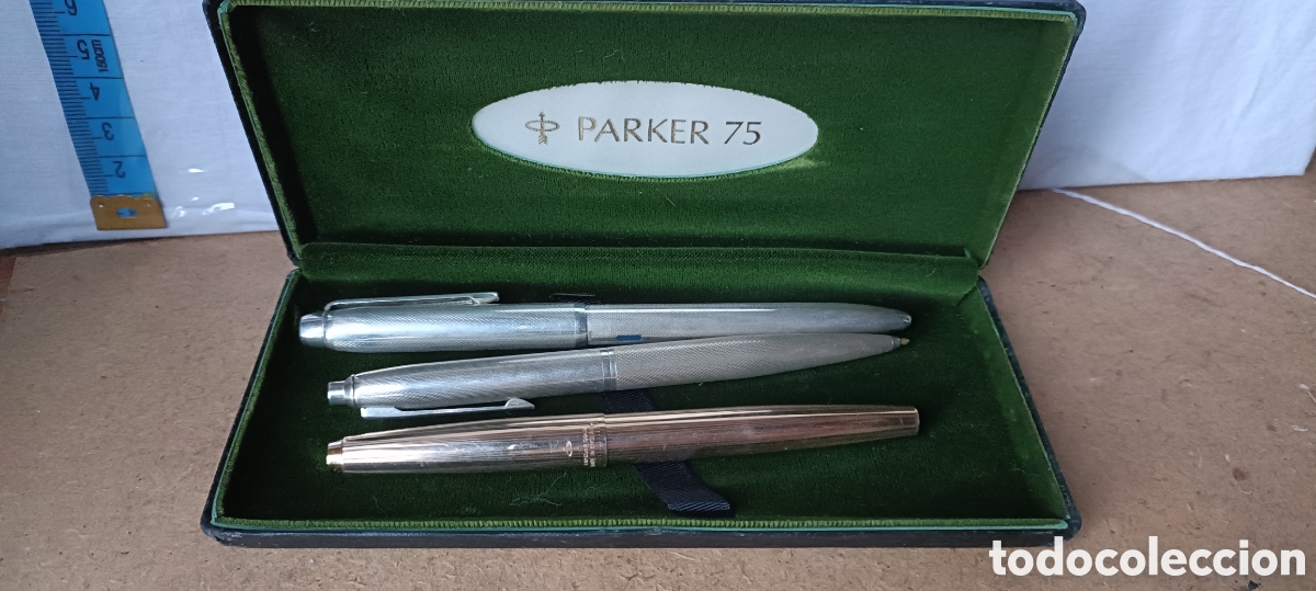 Plumas estilogr&aacute;ficas antiguas: Pluma Parker y dos bol&iacute;grafos plata marca Usus - Foto 1