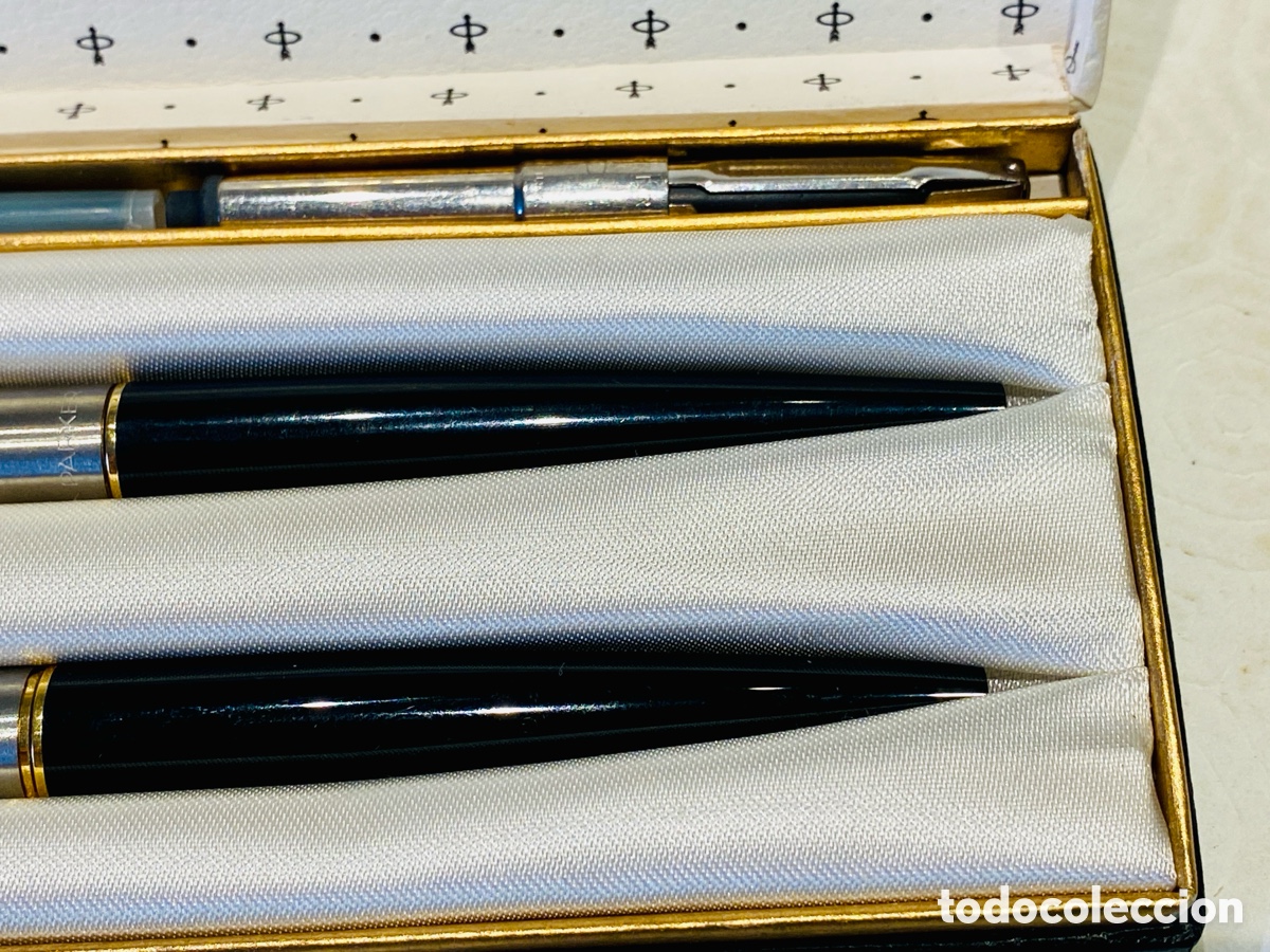 Plumas estilogr&aacute;ficas antiguas: Dos plumas PARKER 45 con estuche - Foto 3