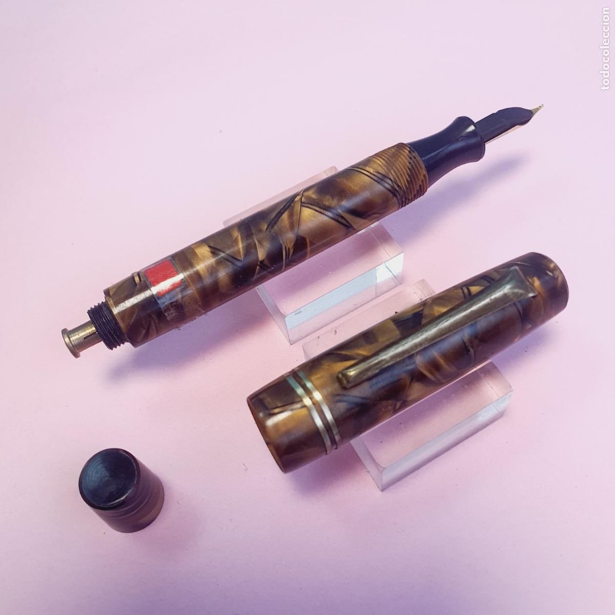 Plumas estilogr&aacute;ficas antiguas: 12921*PLUMA ESTILOGR&Aacute;FICA-BUTON FILLER-SIN MARCA-U.S.A.-CASTA&Ntilde;OS DIVERSOS-N.O.S.-PLUM&Iacute;N BICOLOR