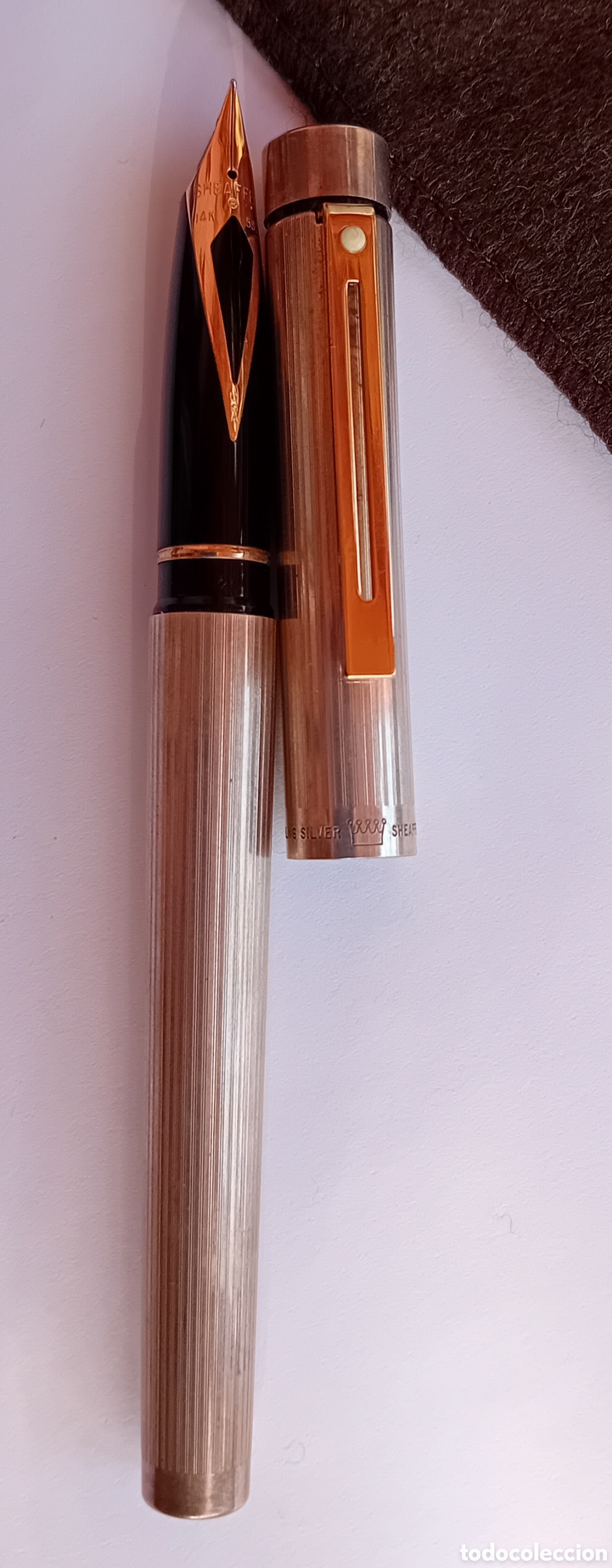 Plumas estilogr&aacute;ficas antiguas: PLUMA SHEAFFER PLATA MACIZA PLUMIN ORO - Foto 3
