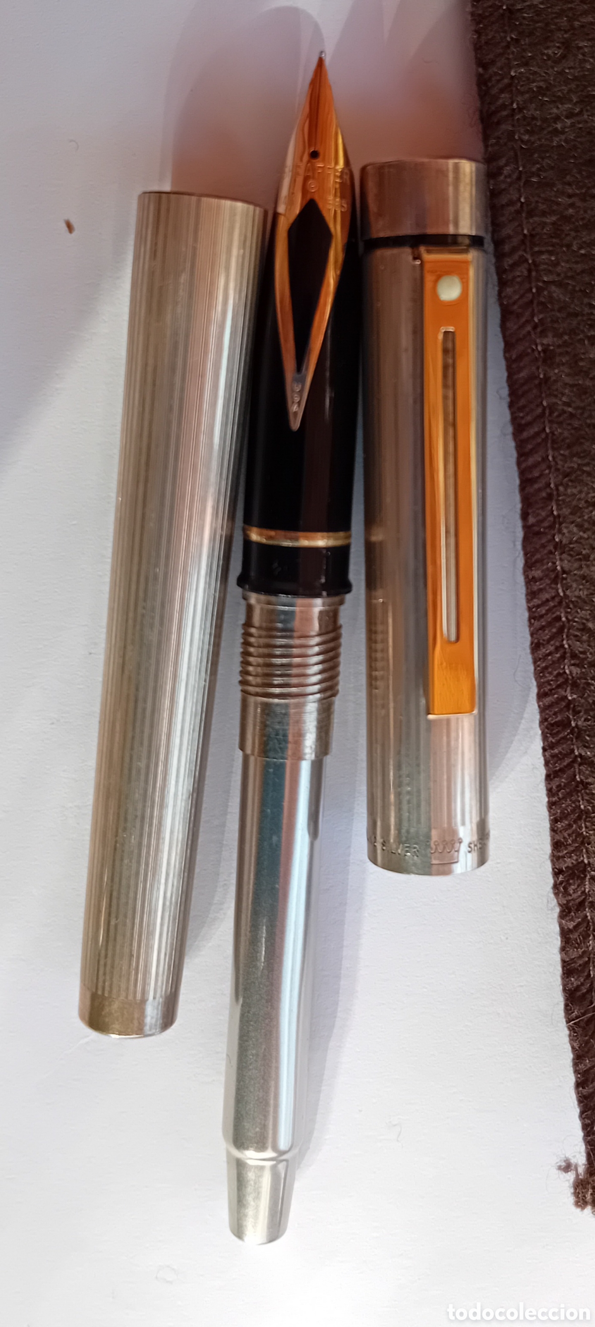 Plumas estilogr&aacute;ficas antiguas: PLUMA SHEAFFER PLATA MACIZA PLUMIN ORO - Foto 4