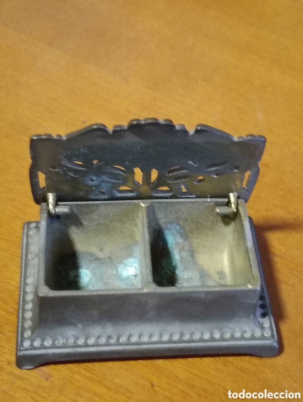 Plumas estilogr&aacute;ficas antiguas: Tintero de metal para DOS vasos - Foto 2