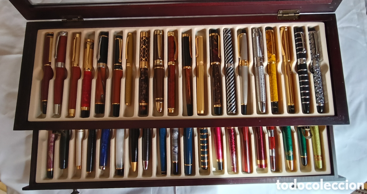 Plumas estilogr&aacute;ficas antiguas: Estuche-expositor,- 40 plumas - Foto 2