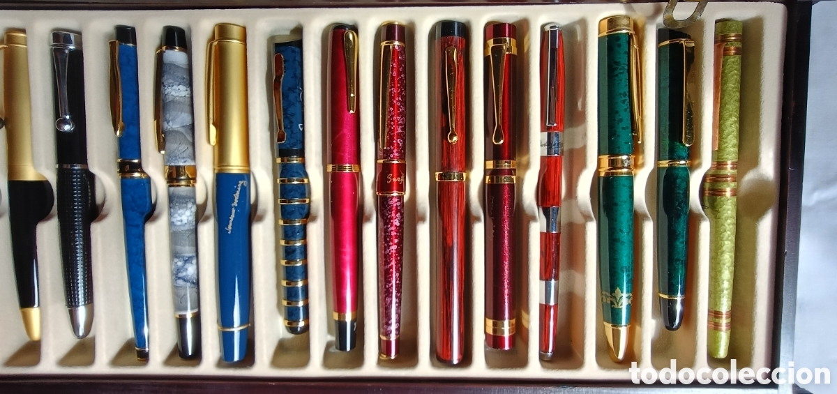 Plumas estilogr&aacute;ficas antiguas: Estuche-expositor,- 40 plumas - Foto 8