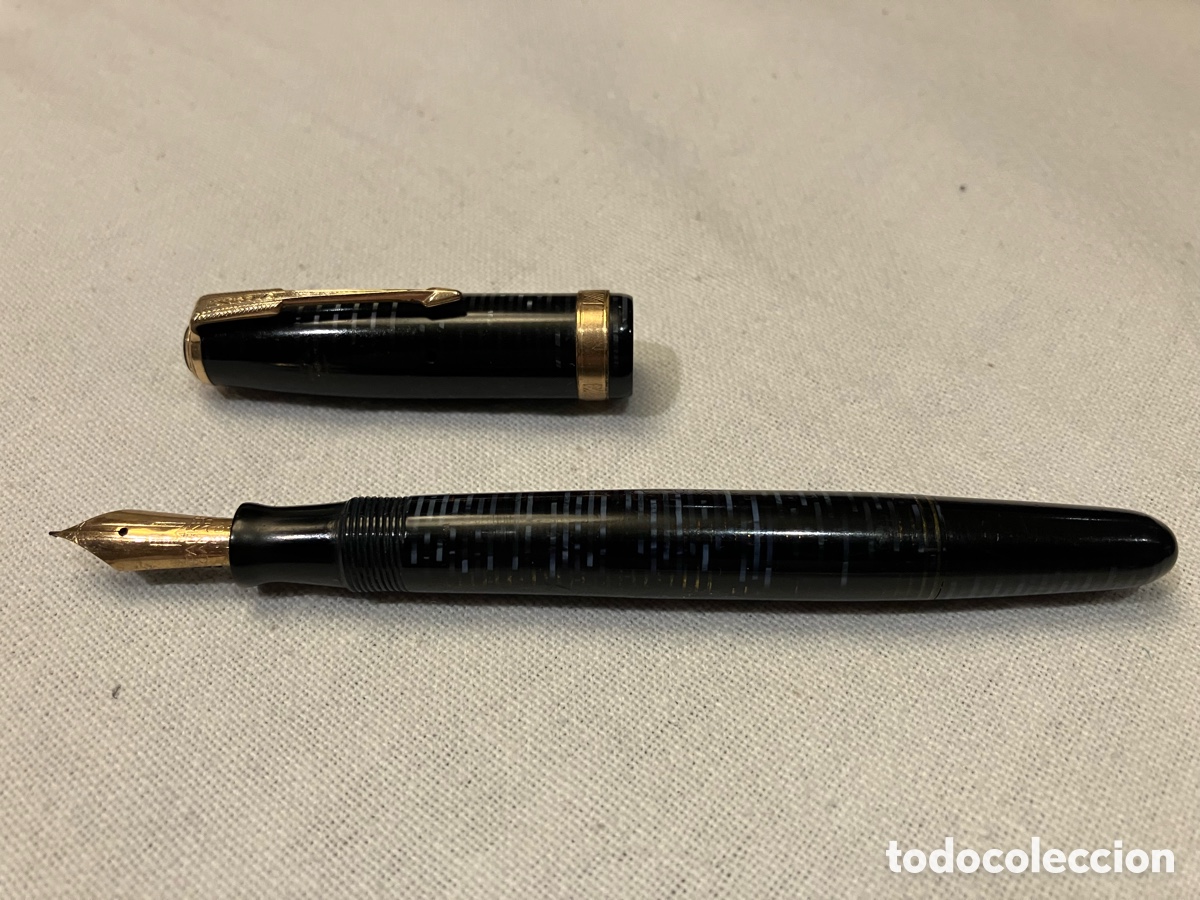 Plumas estilogr&aacute;ficas antiguas: Pluma Parker Vacumatic plum&iacute;n oro 14k - Foto 3