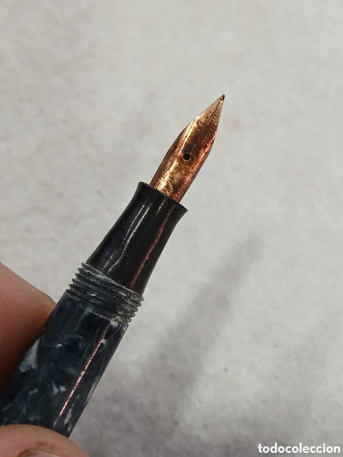 Plumas estilogr&aacute;ficas antiguas: Pluma marmolada azul. (L46) - Foto 3