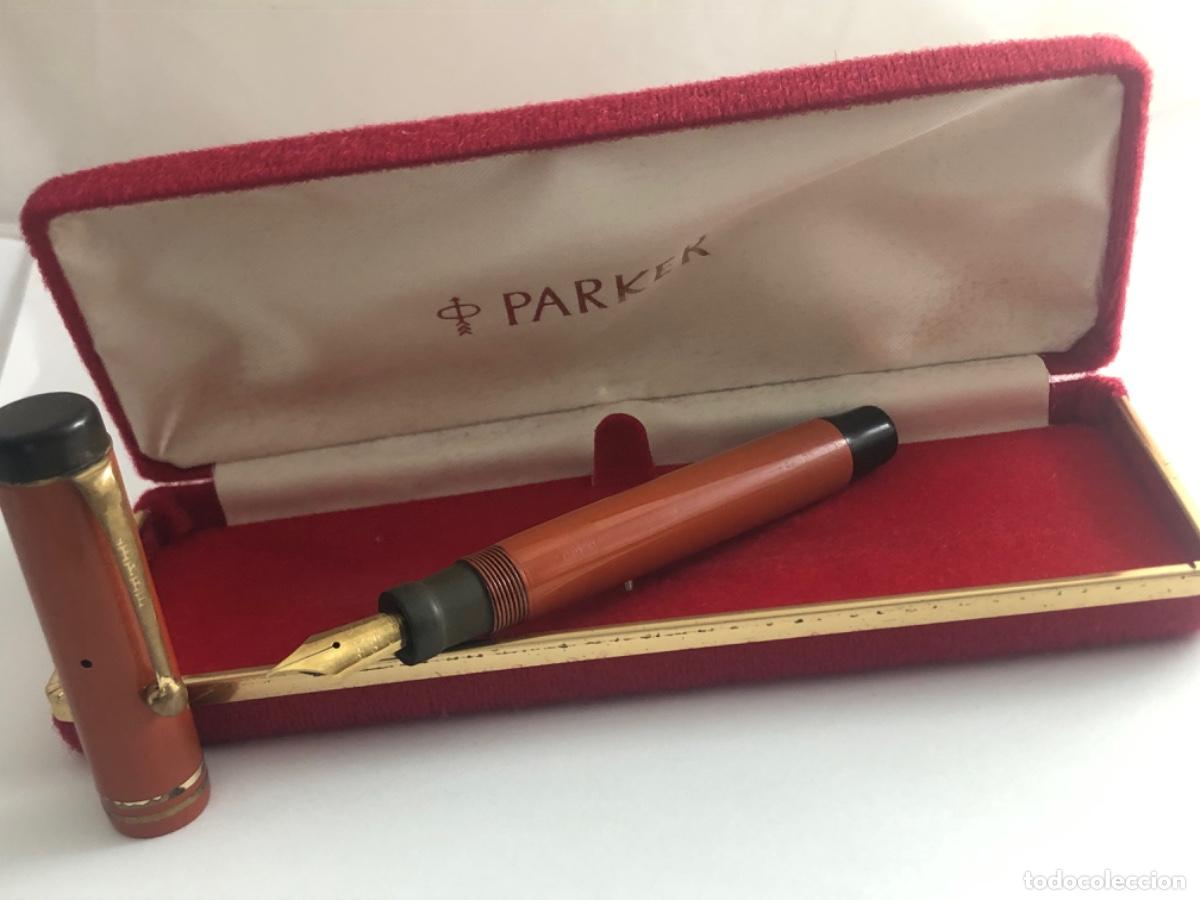 Plumas estilogr&aacute;ficas antiguas: Parker Duofold Roja Pluma Plum&iacute;n 18 CT - Foto 2