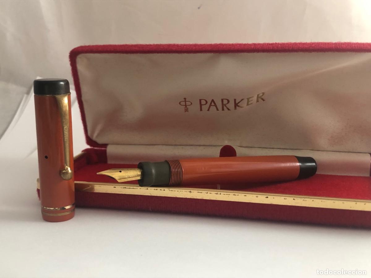 Plumas estilogr&aacute;ficas antiguas: Parker Duofold Roja Pluma Plum&iacute;n 18 CT - Foto 1