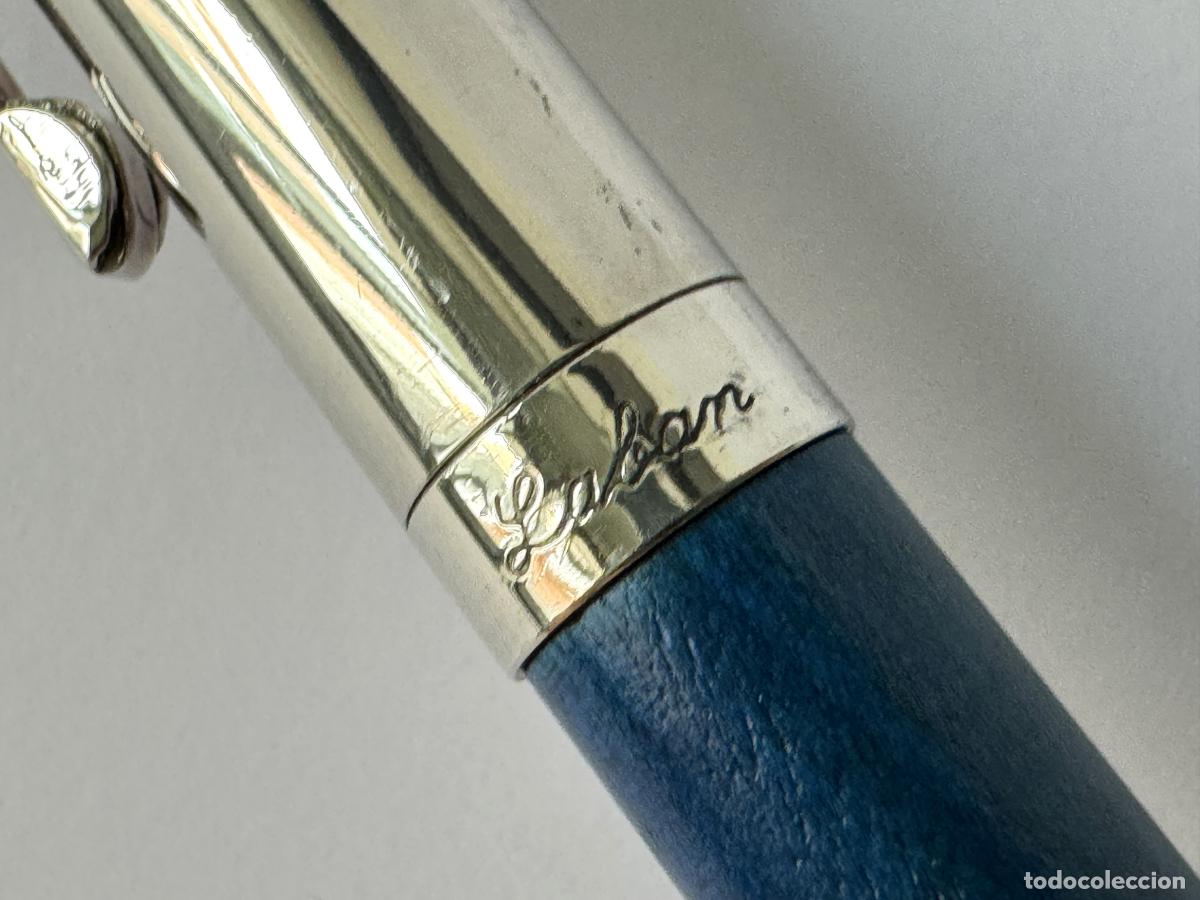 Plumas estilogr&aacute;ficas antiguas: LABAN ESTILOGRAFICA MADERA AZUL Y PLATEADA - Foto 16