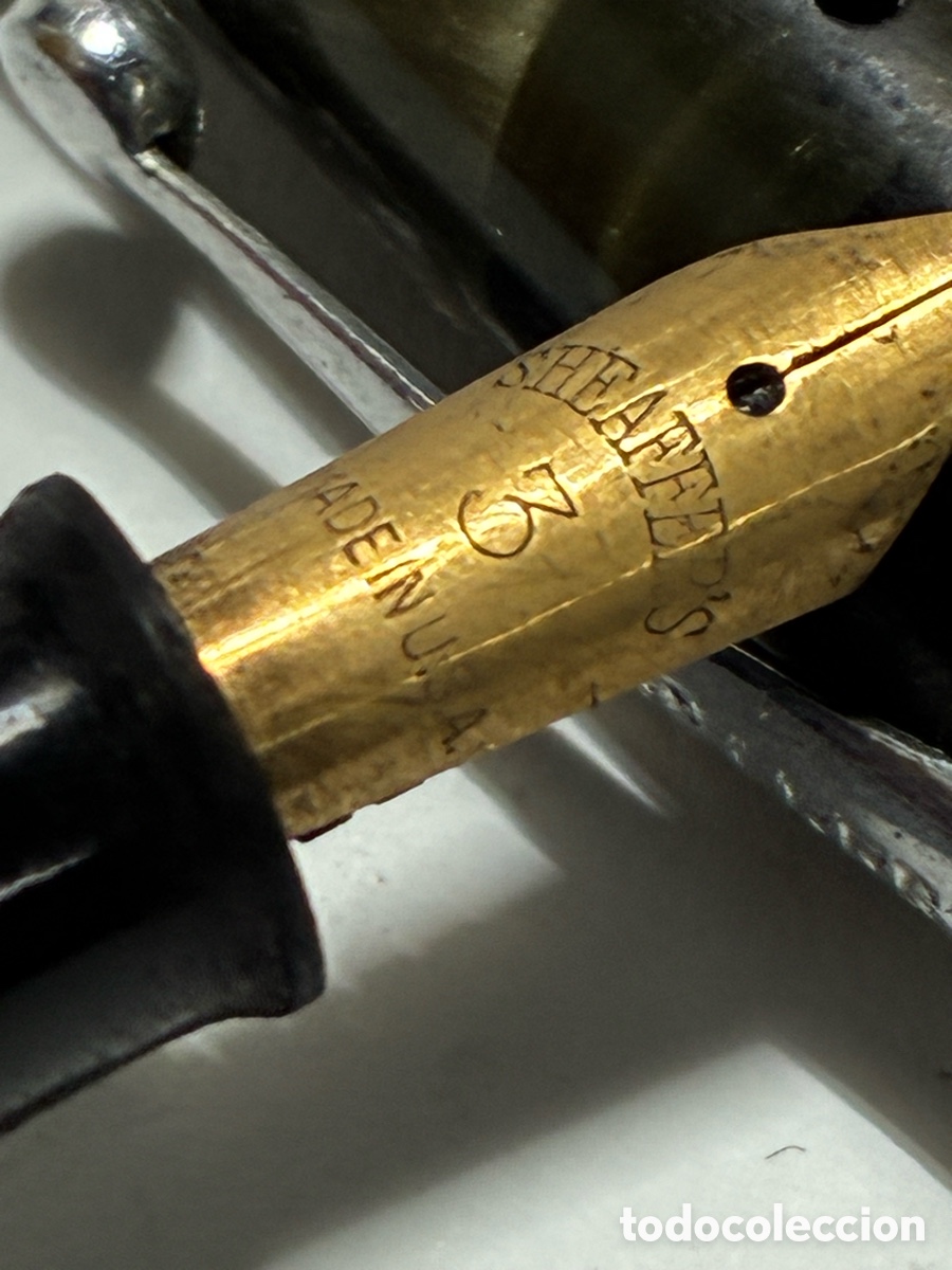 Plumas estilogr&aacute;ficas antiguas: Pluma Sheaffer Junior jaspeada plum&oacute;n oro /PLUMA18-4 - Foto 6