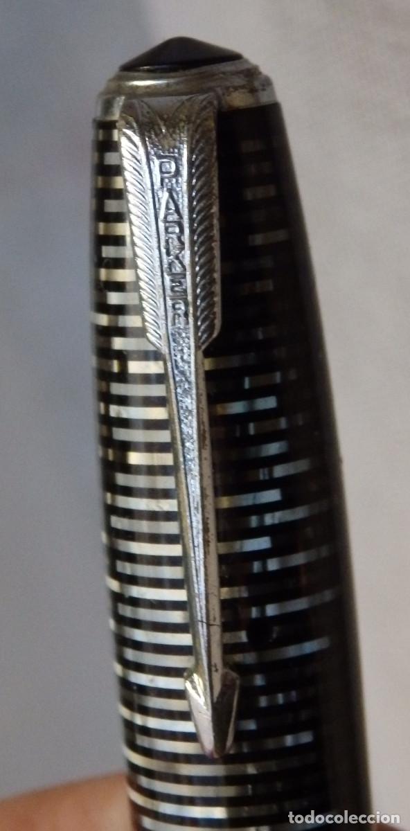 Plumas estilogr&aacute;ficas antiguas: PLUMA PARKER VACUMATIC CON PLUMIN 14K 585 CELULOIDE - Foto 4