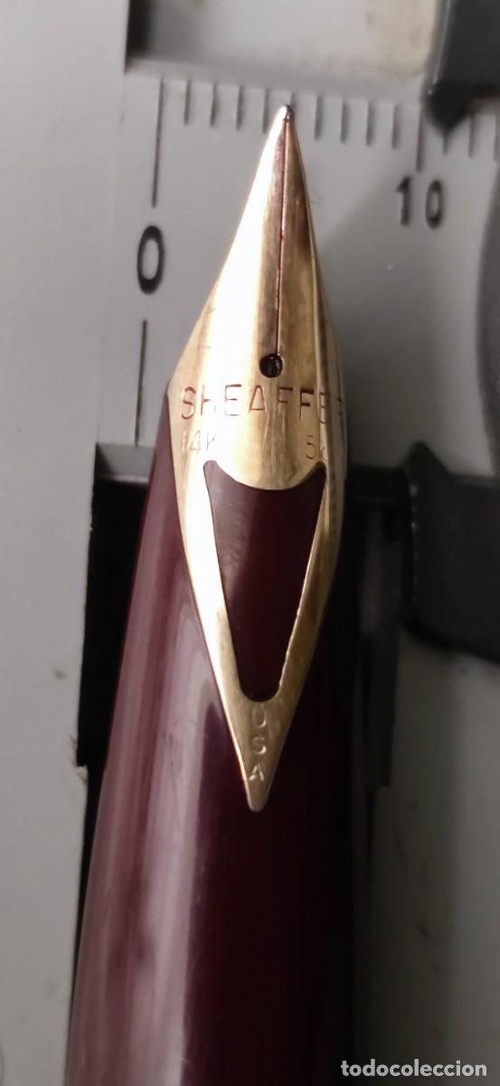 Plumas estilogr&aacute;ficas antiguas: Sheaffer granate vintage. Plum&iacute;n de 14k - Foto 2