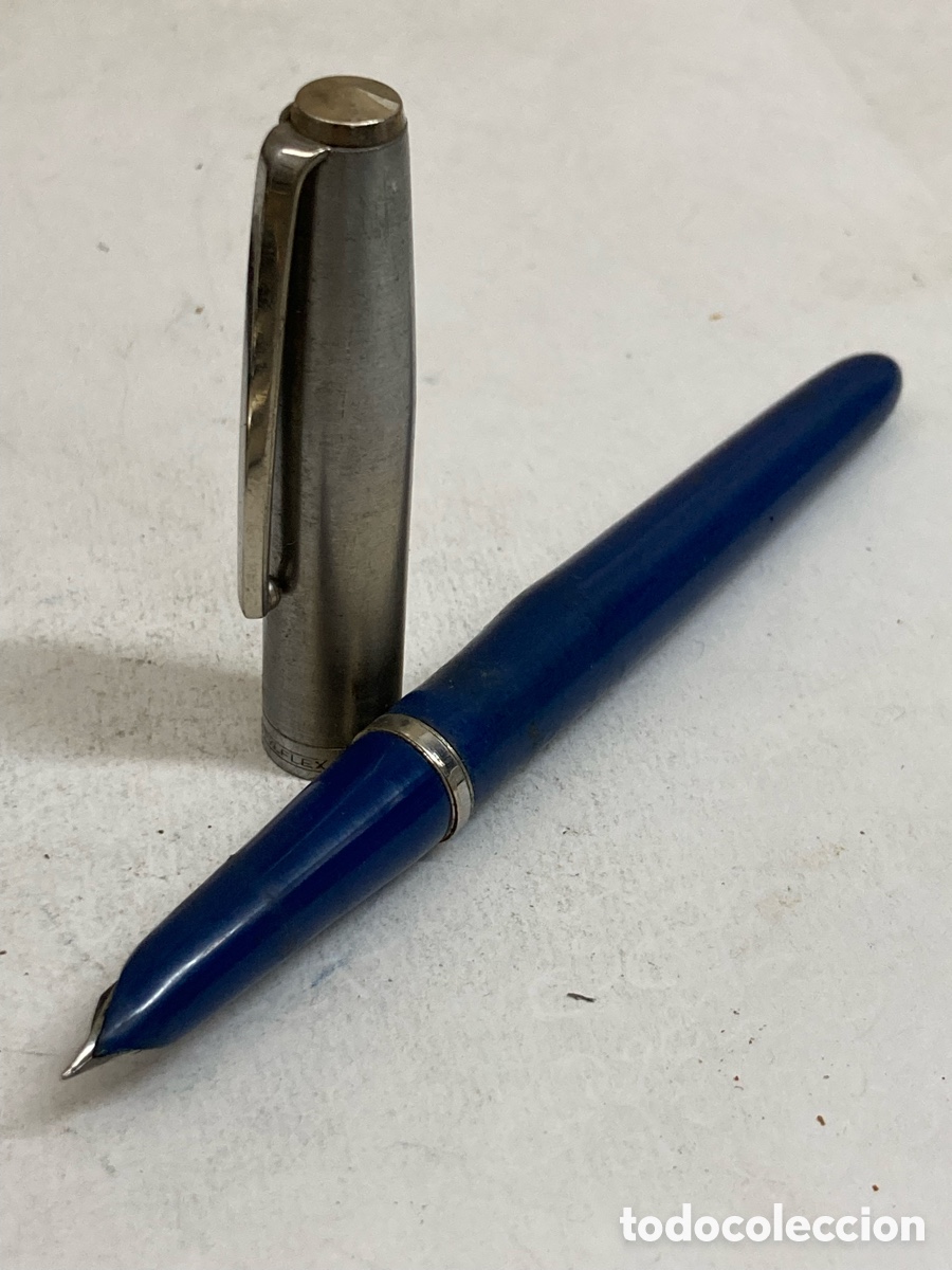 Plumas estilogr&aacute;ficas antiguas: Pluma Styflex cuerpo celuloide azul /PLUMA19-11 - Foto 2