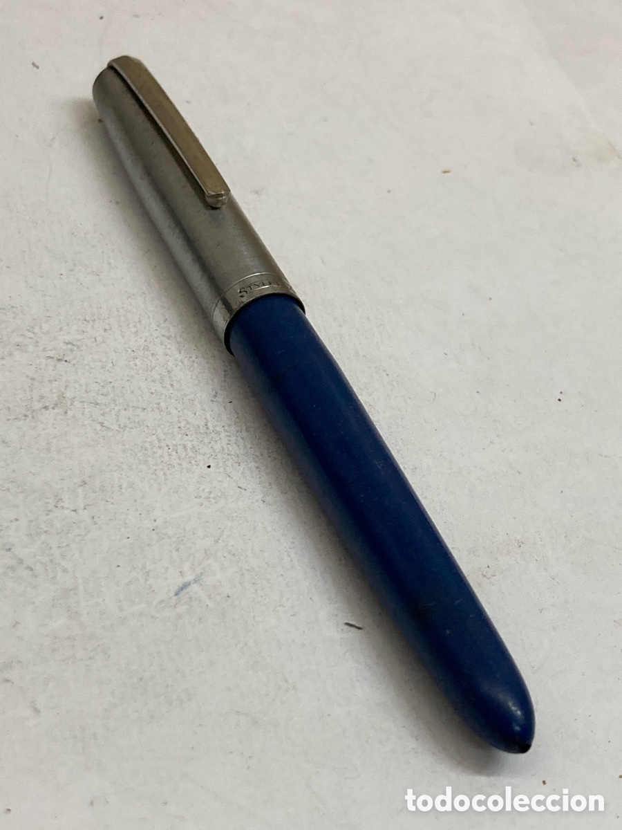 Plumas estilogr&aacute;ficas antiguas: Pluma Styflex cuerpo celuloide azul /PLUMA19-11 - Foto 1